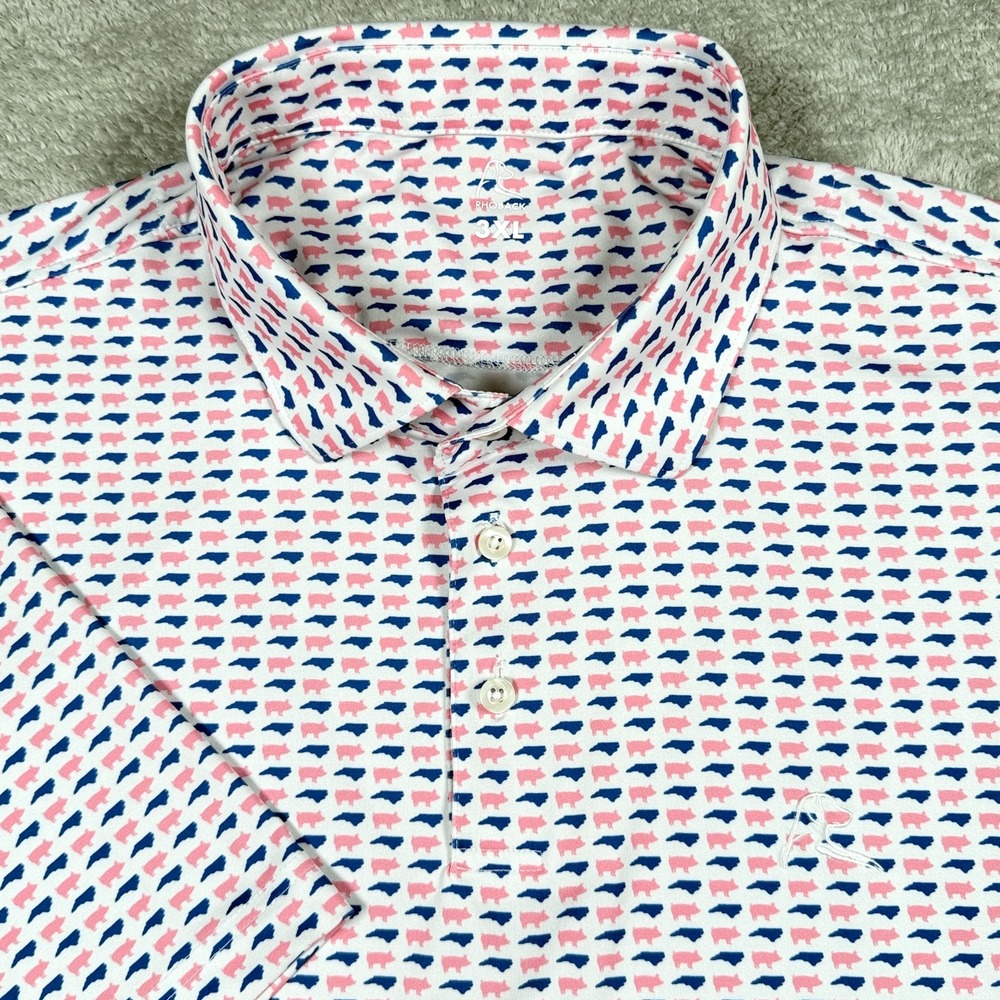 Rhoback Polo Shirt Mens 3XL North Carolina BBQ Pink White Performance Golf AOP